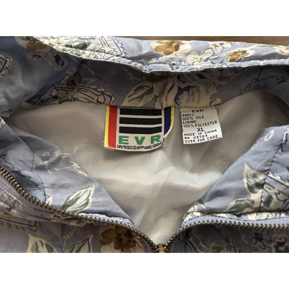 Vintage Women 100% Silk‎ Bomber Jacket EVR Rousso Mixed Floral Windbreaker XL